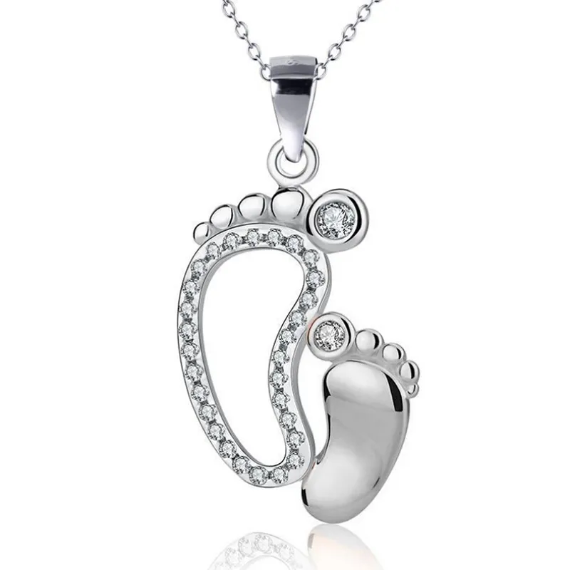 Colliers avec pendentifs en cristal pour grands et petits pieds, bijoux pour maman et bébé, cadeau de fête des mères, chaîne à breloques Simple, sans collier, cadeau 307S