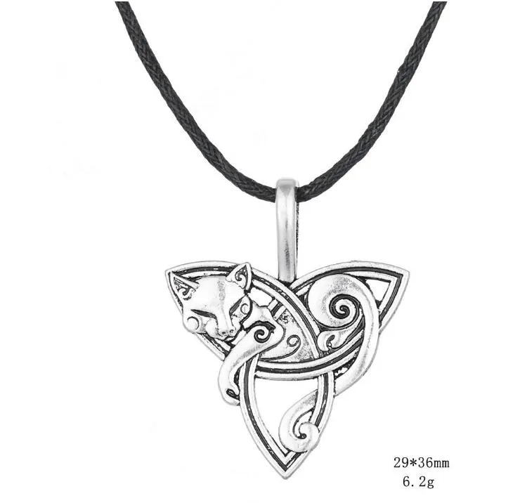 JF064 Viking vintage religious animal Fox charm Triangle hollow pendant women necklace amulet rope necklaces whole264d