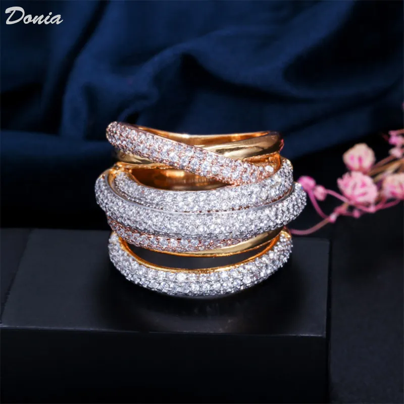 Donia jóias anel de luxo moda geométrica linha cobre micro-incrustado cor cheia zircão designer criativo europeu e americano gif238Y