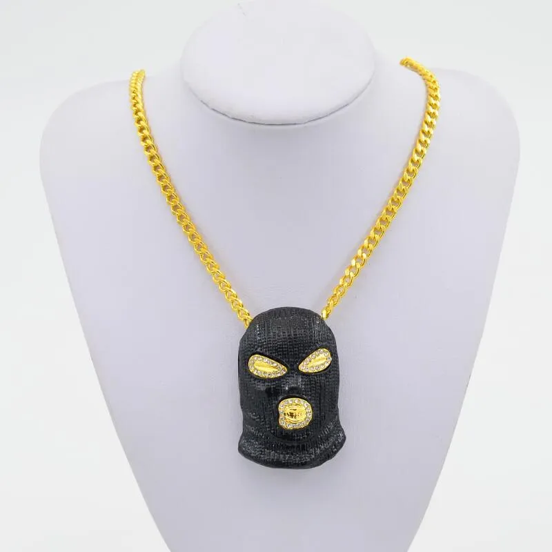 Hip Hop CSGO Pendant Necklace Mens Punk Style 18K Alloy Gold Silver Plated Mask Head Charm Pendant High Quality Cuban Chain194Z