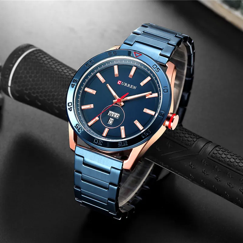 Curren Watchs for Men Luxury inossidabile Orologio in acciaio inossidabile orologio da polso in quarzo con calendario orologio nero regalo maschio225j