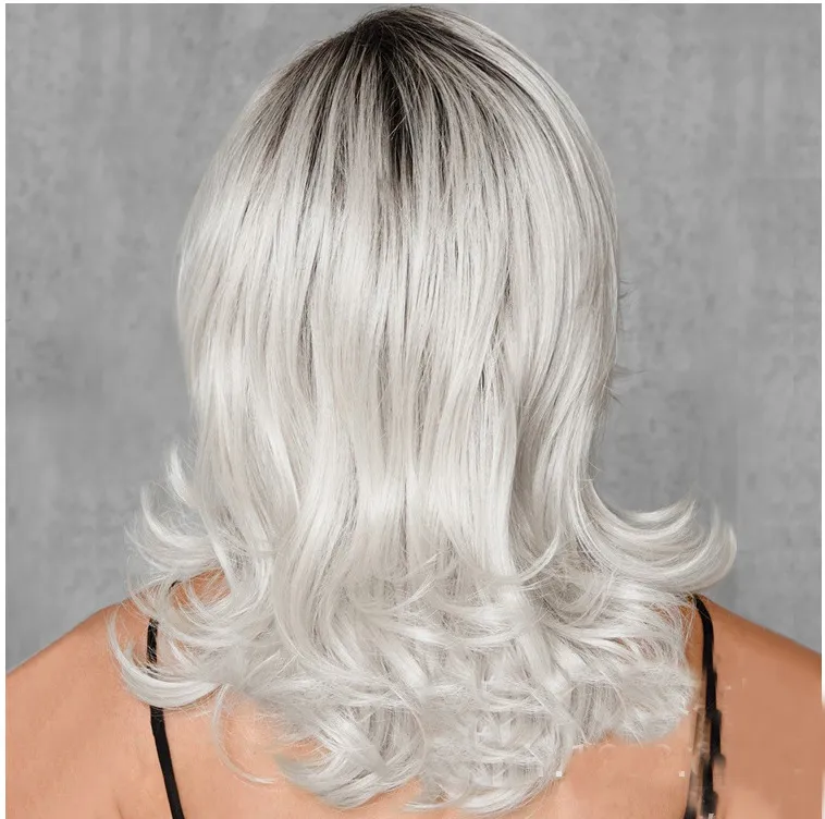 Curly Synthetic Hair Wig Grey Long Hair Black and White Color Wigs Wholesale