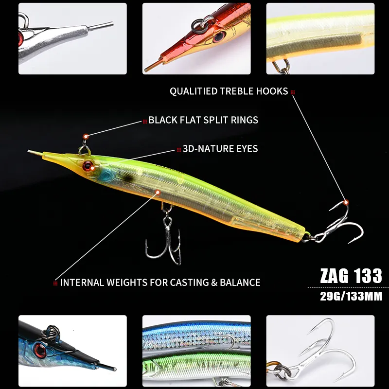 ALLBLUE ZAG 133 bâton d'aiguille leurre de pêche 133mm 30g crayon coulant yeux 3D appât artificiel bar de mer leurres d'eau salée T19248g
