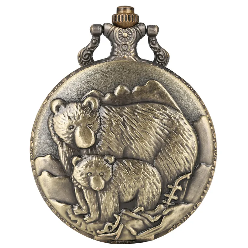 Montre de poche à Quartz avec affichage ours polaires en Bronze, Vintage, pendentif, collier, chaîne, horloge rétro, cadeaux pour enfants, hommes et femmes, 316K
