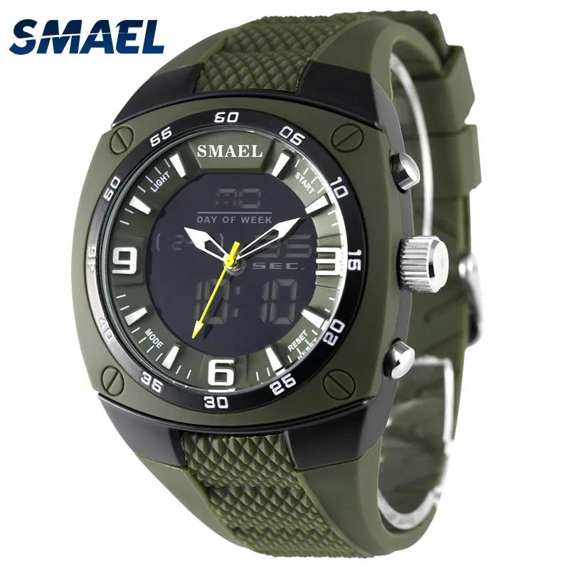 Smael New Men Analog Digital Fashion Military PlistWatches防水スポーツ時計QuartzアラームウォッチダイブリロジェスWS1008270D