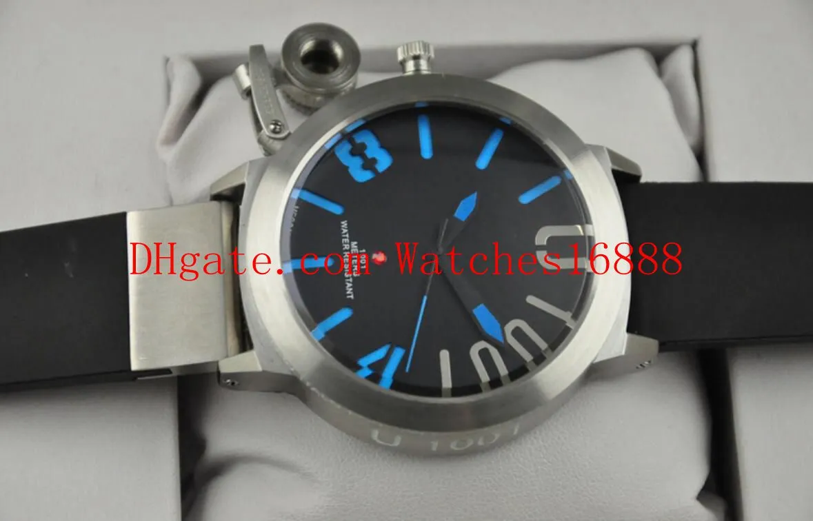 Top qualité Classico 55 U-1001 en acier inoxydable bleu cadran noir en caoutchouc noir montres de sport automatiques pour hommes montres-bracelets pour hommes T272b