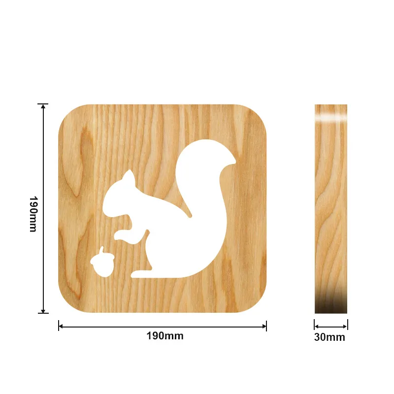 Wooden Squirrel Lamp Kids Bedroom Bedside Night Light Solid Wood LED USB Power Supply Night Light for Children Gift230x