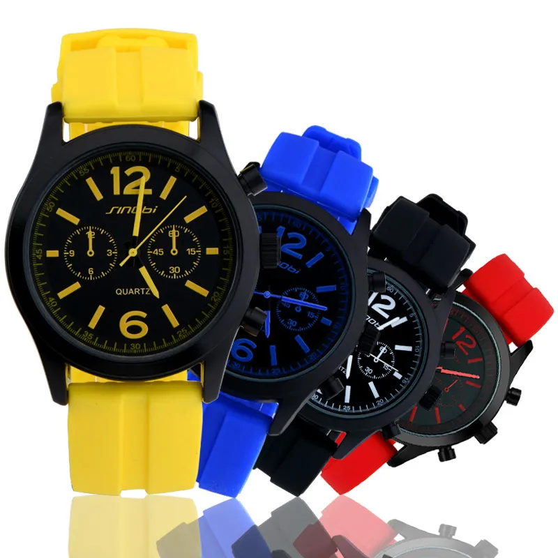 Sinobi esportes femininos relógios de pulso casula genebra relógio de quartzo pulseira de silicone macio moda cor barato acessível reloj mujer1871