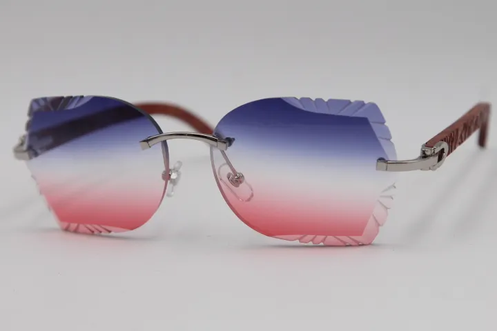 Designer masculino Mulheres sem aro Óculos de sol T8200762 Lentes de madeira esculpida lentes de lentes unissex Óculos de sol Display