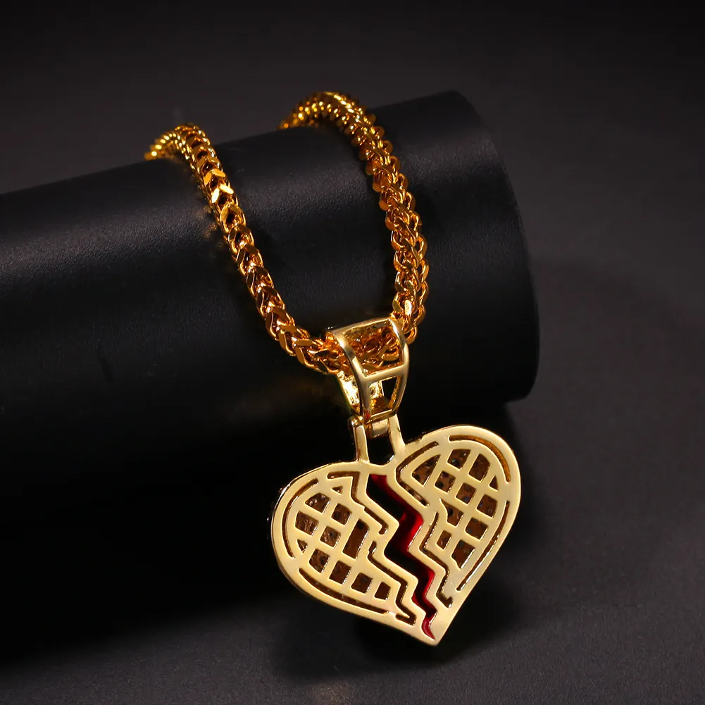 Iced out kleine hart hanger ketting met touw ketting goud zilver kleur kubieke zirkoon hip hop Jewelry331S