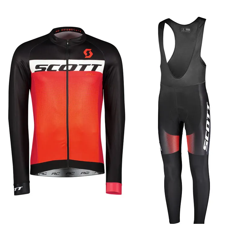 2021 Pro SCOTT Team Long Sleeve Cycling Jersey Set Men Breathable 3D Padded bib pants Mountain Bike Clothing Bicycle Sports uniform Y2104011