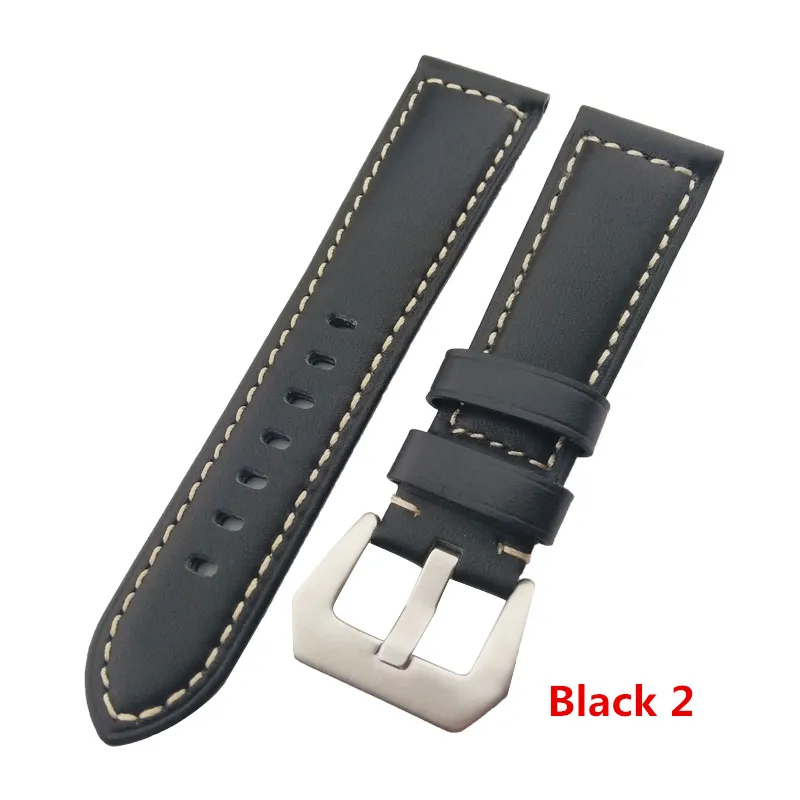 22mm 24mm Genuine Leather Watchbands Strap With Matte Steel Bucke Black Yellow292M