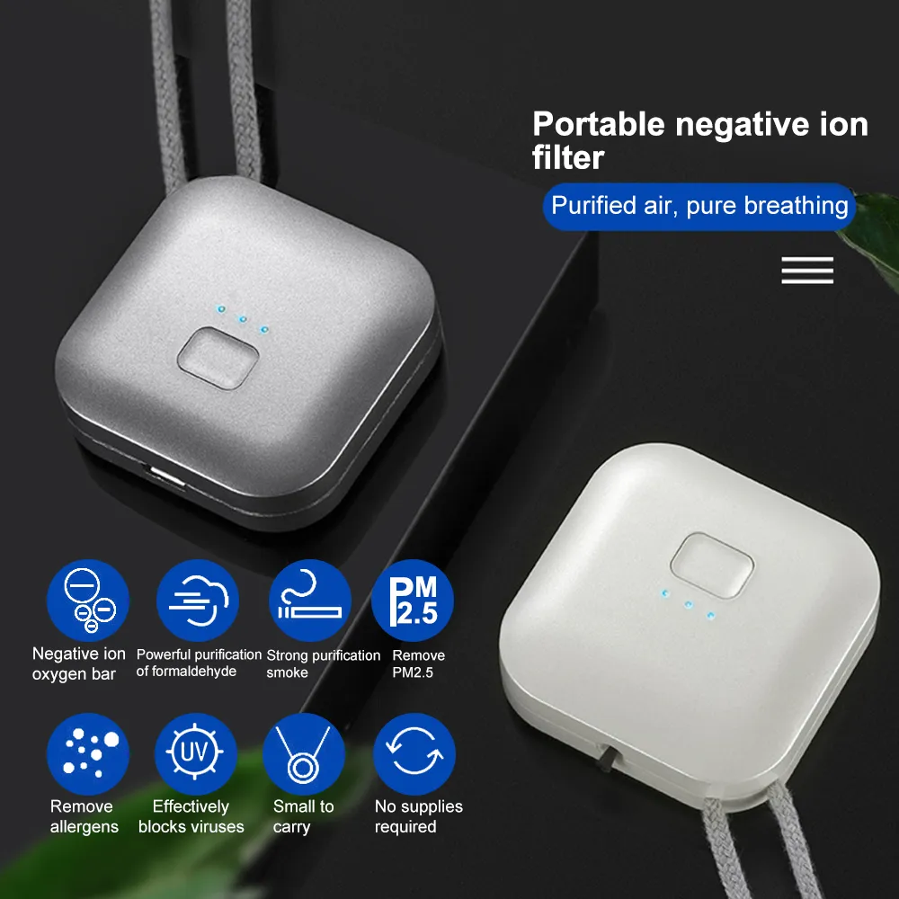 Purificador de aire portátil para niños y adultos, Mini collar personal con fabricante de iones negativos, ambientador con limpiador de aire aniónico portátil USB con Lanyar9705987