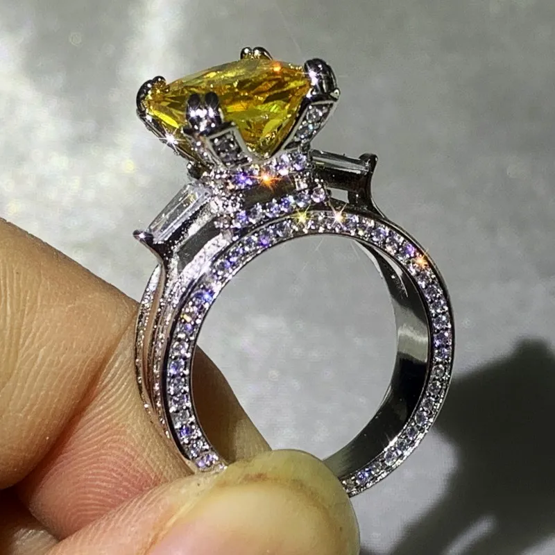 Choucong marca casal anéis de casamento jóias de luxo 925 prata esterlina grande princesa corte ouro topázio cz diamante pedras preciosas festa wo196u