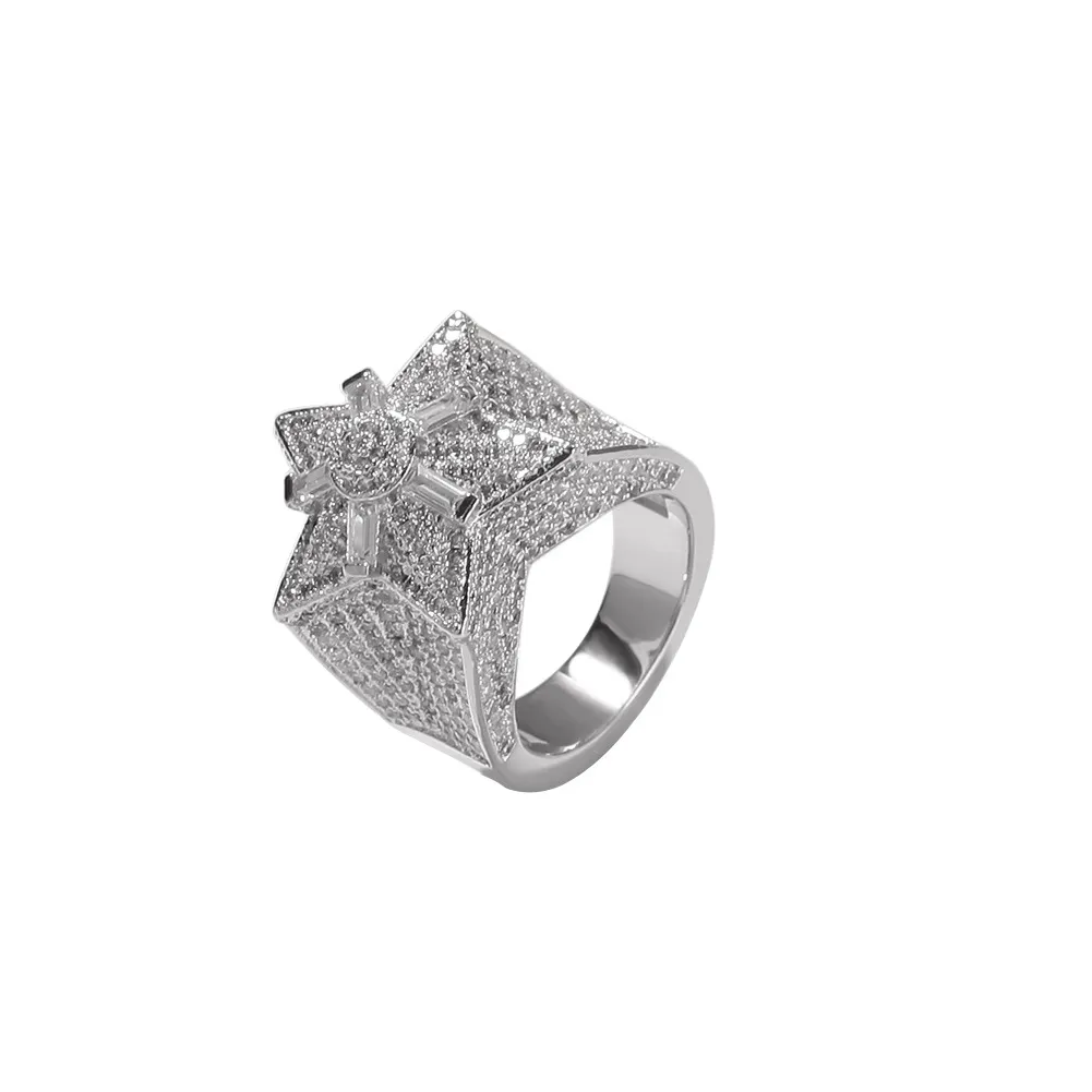 Micro Pave Zirkonia Iced Out Stern Ringe für Männer Frauen Hip Hop Gold Ring Ehering voller Diamant Jewelry216m