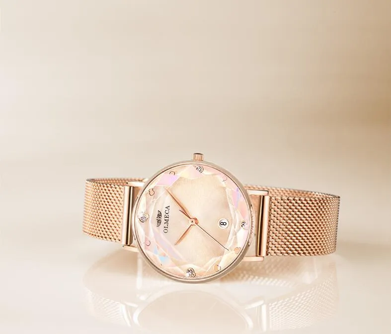 Nieuw eenvoudig modehorloge dames dameshorloge schattig quartz ins stijl ultradunne 10 mm roestvrij staal 30 m waterdicht284T