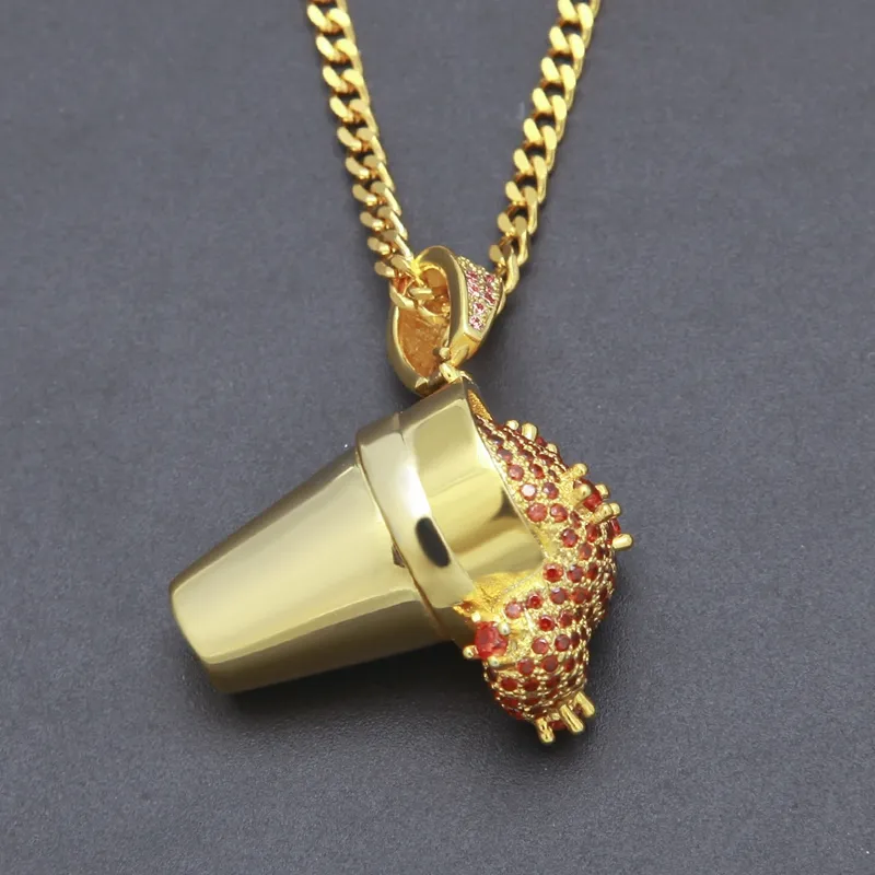 Męski Hip Hop Naszyjnik biżuteria Lody Styropezja styropianowa kubek mrożony w zawieszki Hiphop Naszyjniki 213d