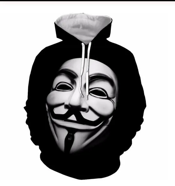 Herren Designer Hoodies für Damen Herren Paare Sweatshirt Liebhaber 3D Vendetta Maske Hacker Hoodies Mäntel Kapuzenpullover T-Shirts Kleidung