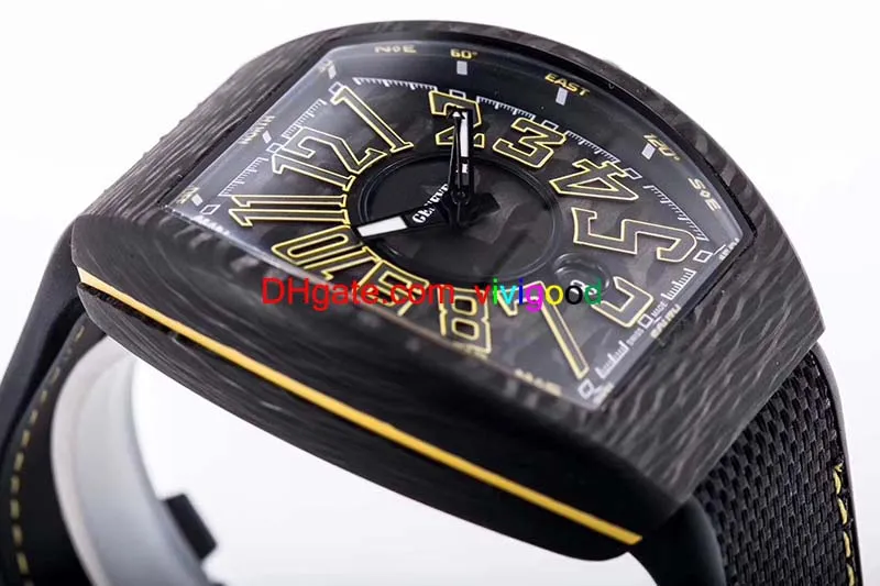 Top kwaliteit Mannen Vanguard Horloges Automatische Auto Datum Horloge Heren Zwarte Wijzerplaat koolstofvezel Rubber Mannelijke Klok mannen Sport Polsw310i