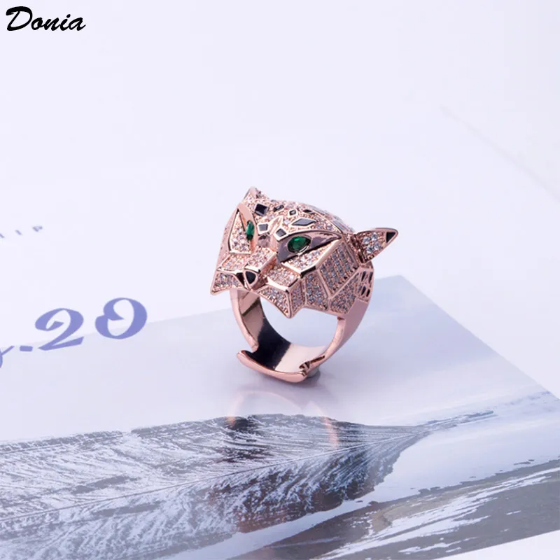 Donia Jewelry Luxury Ring Fashion Tiger Head Copper Inlaid 지르콘 유럽 및 미국 크리에이티브 여성 수제 디자이너 Gift224Z