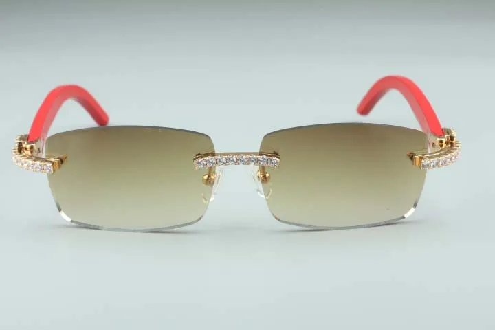 最新の3524012-13ビッグダイヤモンドサングラスレッドウッドグラススクエアピース眼鏡ファッションメンズアンドウィメンズバウンドレス240o