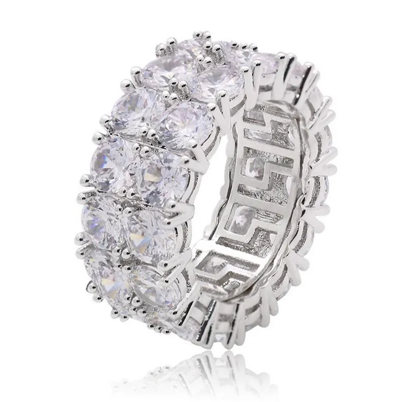 Hip Hop Vintage Fashion Jewelry 925 Sterling Silvergold Double Rows White Topaz Cz Diamond Gemstones Women Wedding Band Ring Gift263f