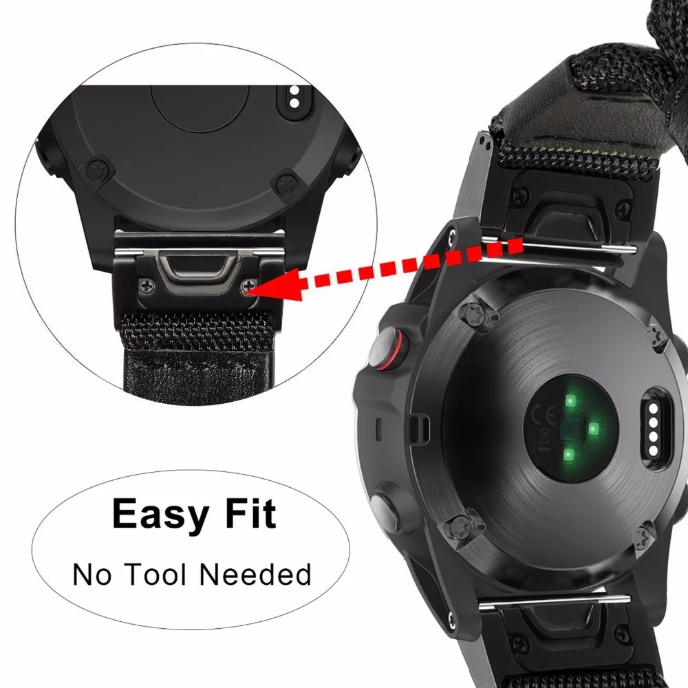 26mm Garmin Fenix를위한 26mm 진짜 나일론 가죽 watchband 5x 3 3 시간 빠른 쉬운 핏 시계 밴드 스테인리스 스틸 걸쇠 손목 스트랩 Y301D