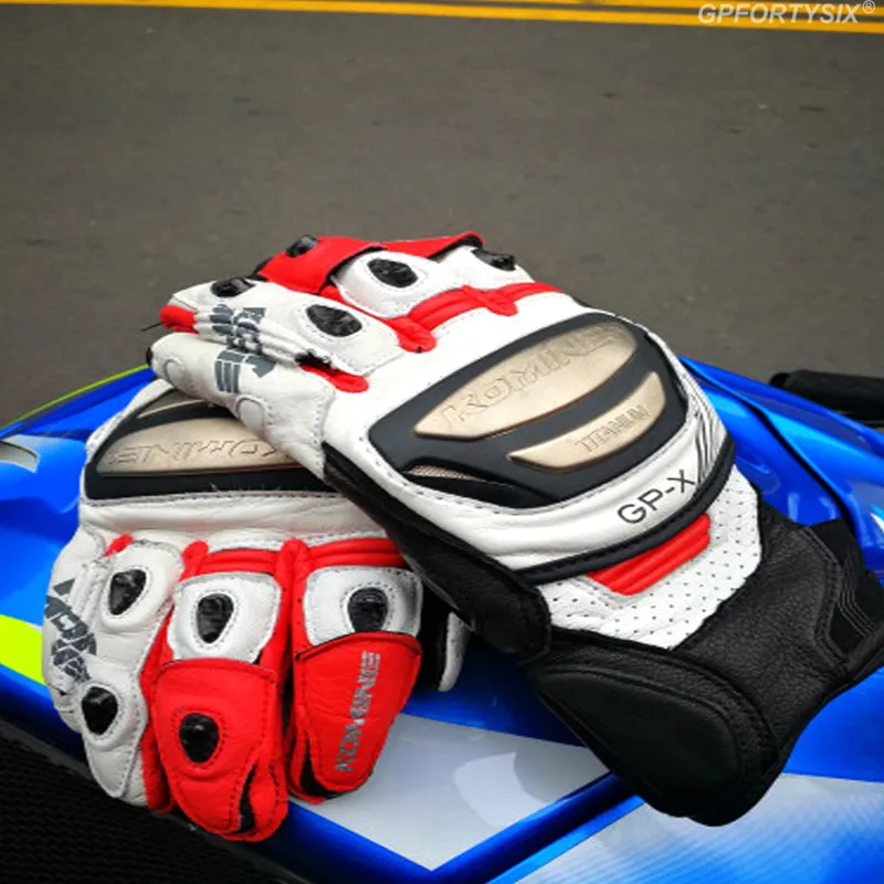 Getlädermotorcykel för Komine GK213 -handskar Touch Screen Motorcykelväg Cycling Race Glyes Carbon Fiber Protect Gloves MX F1773469