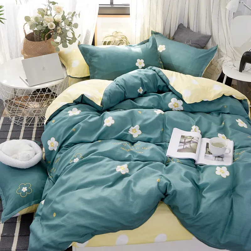 デザイナーベッド掛け布団セット寝具セット高品質のリアクティブ印刷ベッドクロス冬の牧歌的なキングサイズ豪華な寝具S201i