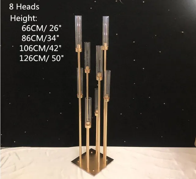 6st 8 Heads Metal Candelabra Gold Candle Holder Acrylic Wedding Table Centerpiece Candle Holders Candelabrum Decoration209k