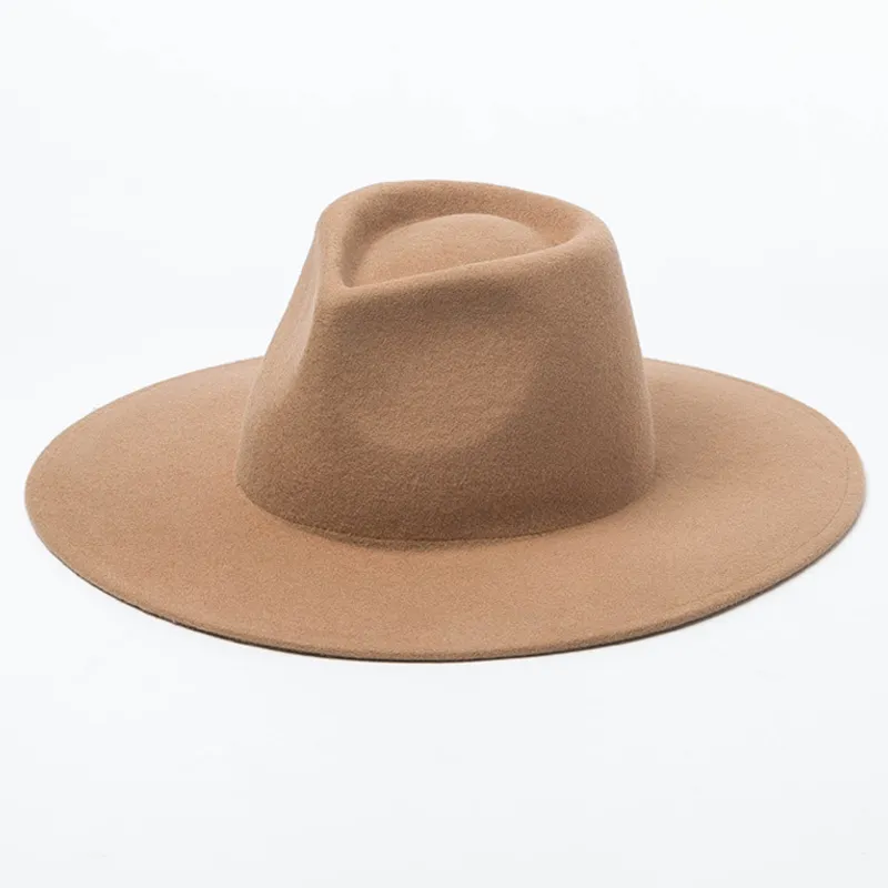 Классическая шляпа Fedora с широкими полями, верблюжья черная 100% шерстяная шляпа для мужчин и женщин, зимняя шляпа дерби, свадебные церковные джазовые шляпы Y2267W