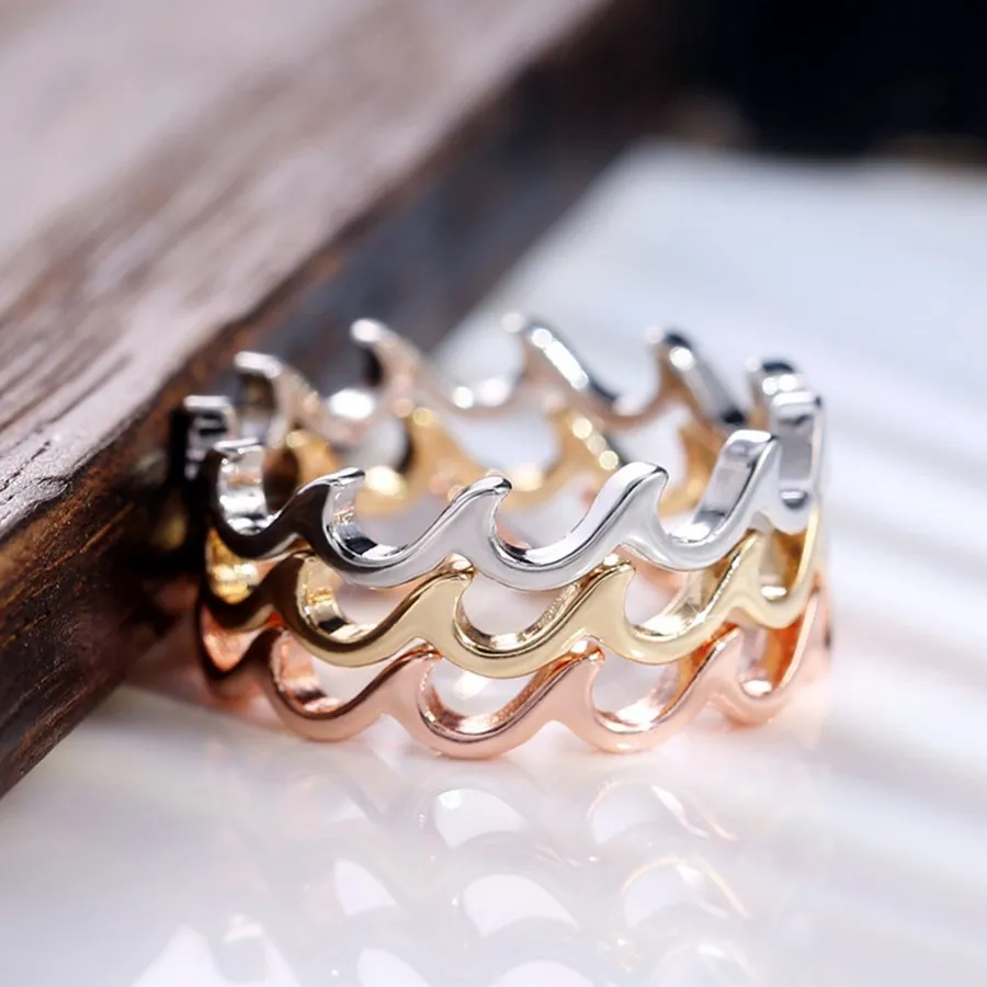 2020 Dammode Enkel Ocean Wave Ringar Design Fingerring För Kvinnor Smycken Present Till Tjej Partihandel