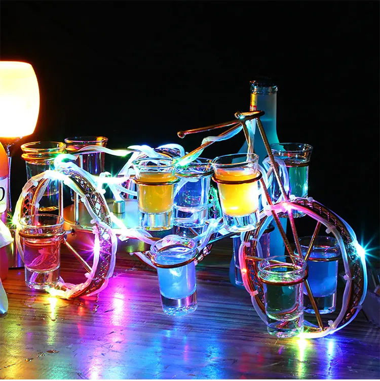 ヨーロッパスタイルの自転車ワインラックセット充電式LED明るいビールワインボトルホルダー光るシャンパンカクテルラック183D