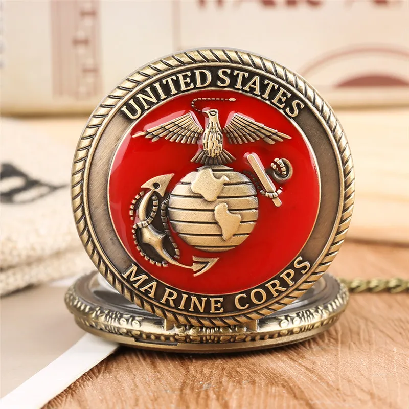 Vintage United States Marine Corps Thème Quartz Montre De Poche Mode Rouge Souvenir Pendentif Collier Chaîne Montres Militaires Top Gifts273Y