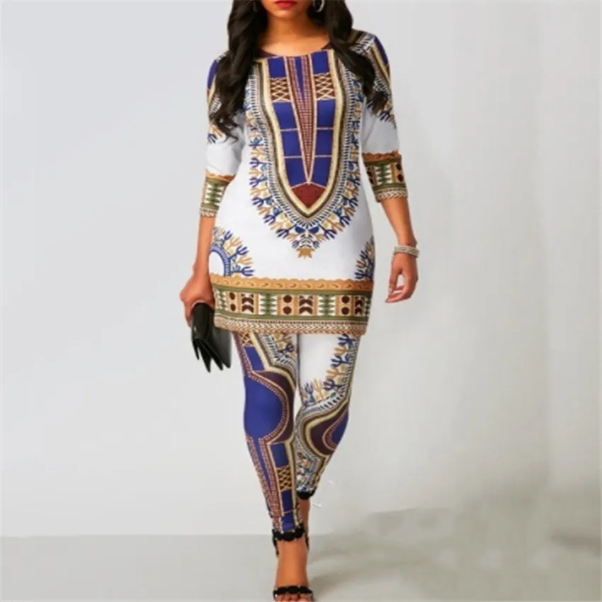 DRS African for Women 2020 News Top Pants Suit Dashiki Print Ladies Clothes Robe Africaine Bazin Fashion Clothing T2006302332325