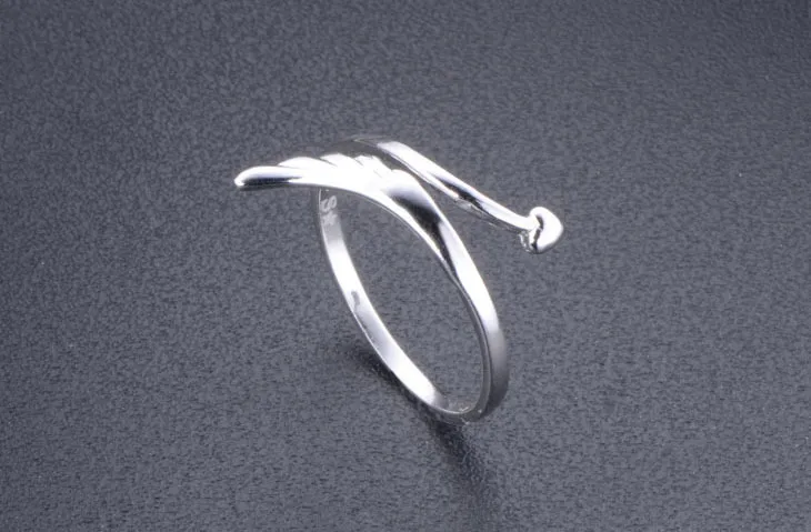 Omhxzj Pierścienie modowe Pierścienie Zespół Romantyczny anioł skrzydła pary 925 srebrne regulacje otwierające Pierścień Pierścień Lekki mały, dobrze wyglądający RG07