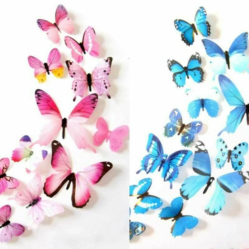 12 pezzi di decalcomanie 3d colorate farfalle adesivi da parete decorazione la casa decorazione bambini fai -da -te3301125