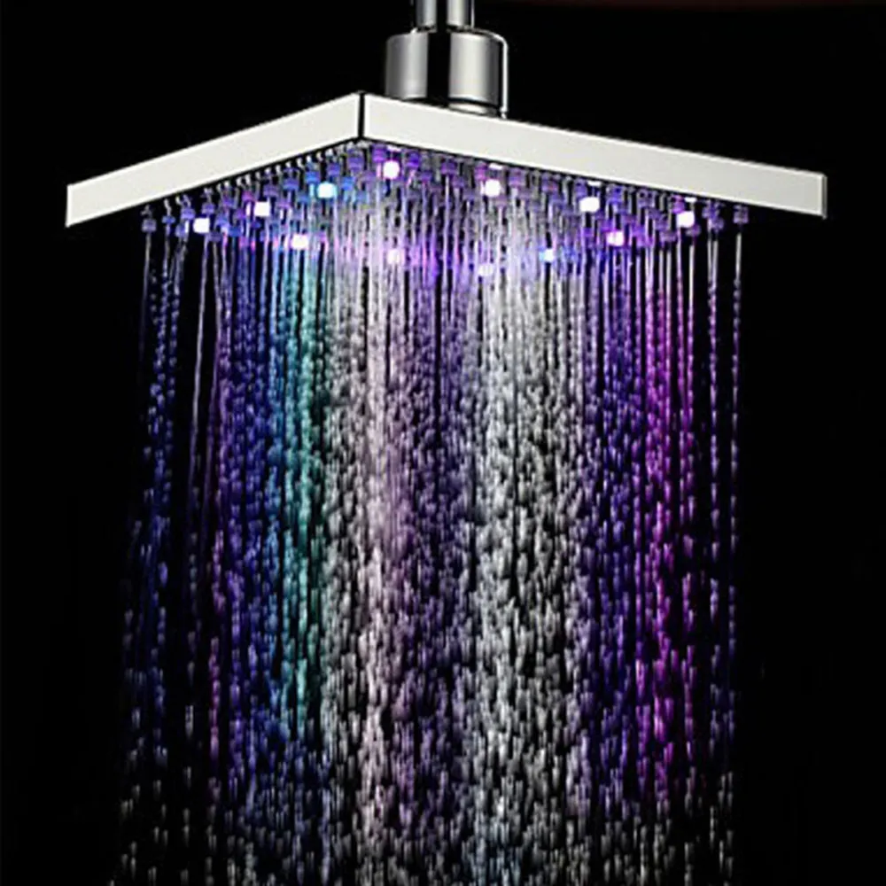 Romantique automatique changement magique 7 couleur 5 LED lumières remise pluie pomme de douche tête carrée pour bain d'eau salle de bain nouveau #F160P
