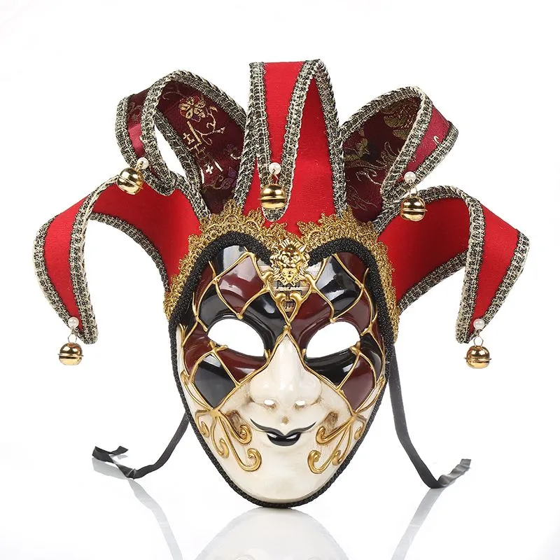 Máscaras de festa rosto cheio homens mulheres veneziano teatro jester joker masquerade máscara com sinos mardi gras festa bola halloween cosplay m203h