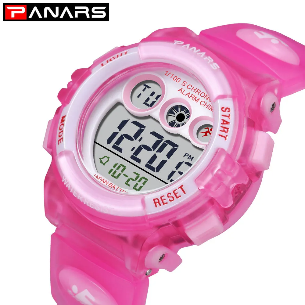 PANARS Red Chic Neue Ankunft Kinderuhren Bunte LED-Hintergrundbeleuchtung Digitale Elektronische Uhr Wasserdicht Schwimmen Mädchen Uhren 8191t