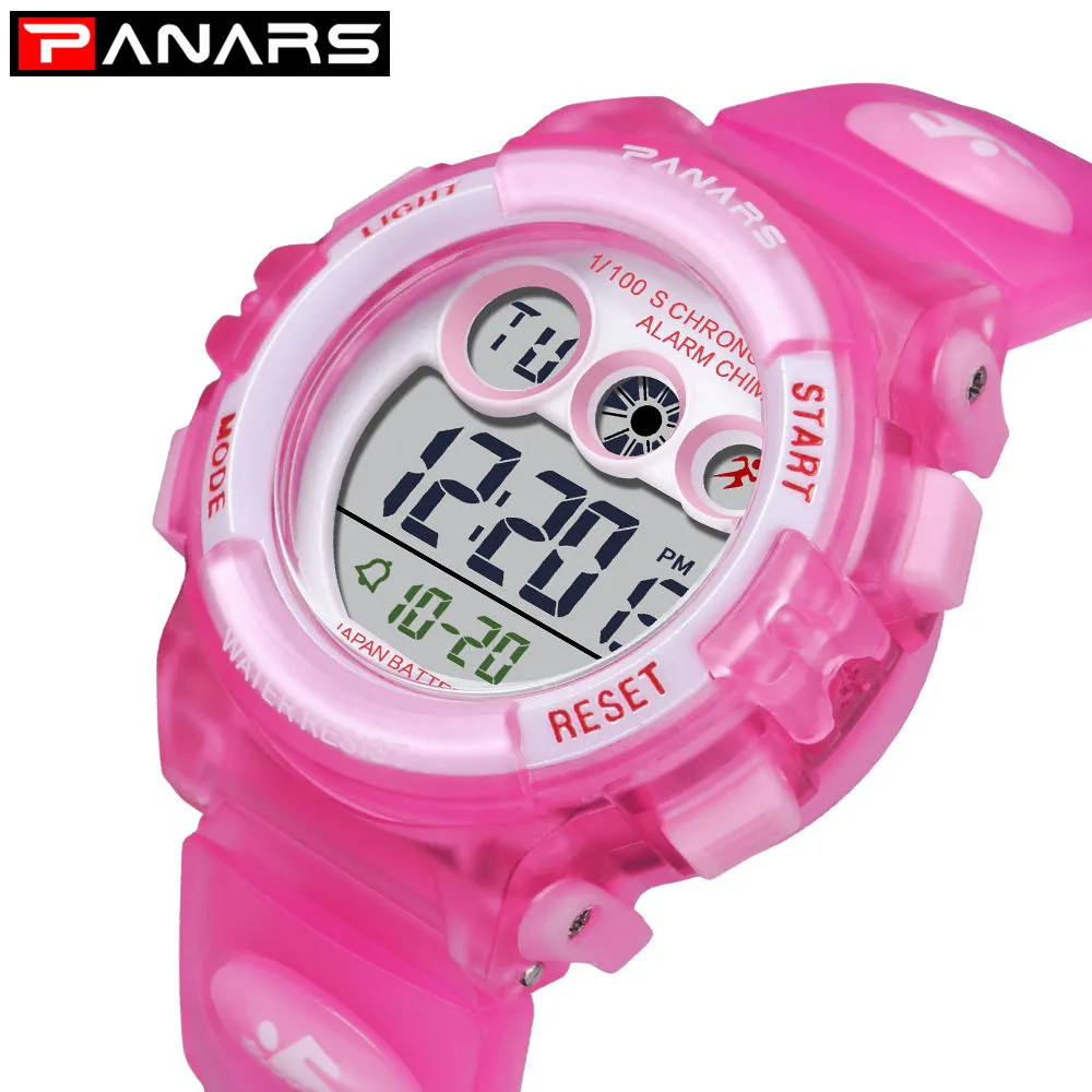 PANARS Red Chic New Arrival Kid's Watches Colorful LED Back Light Digital Electronic Watch Waterproof Swimming Girl Watches 8191t