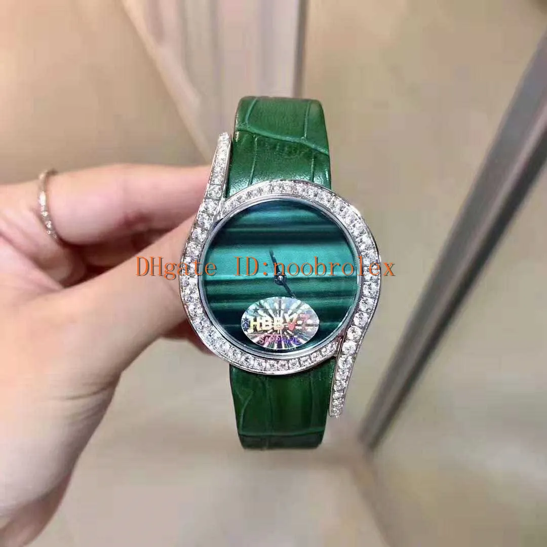 New Diamond woman watch Lime light Ladies watch Swiss Quartz 18k platinum 316L Steel Case Diamond bezel Sapphire Green leather str203o