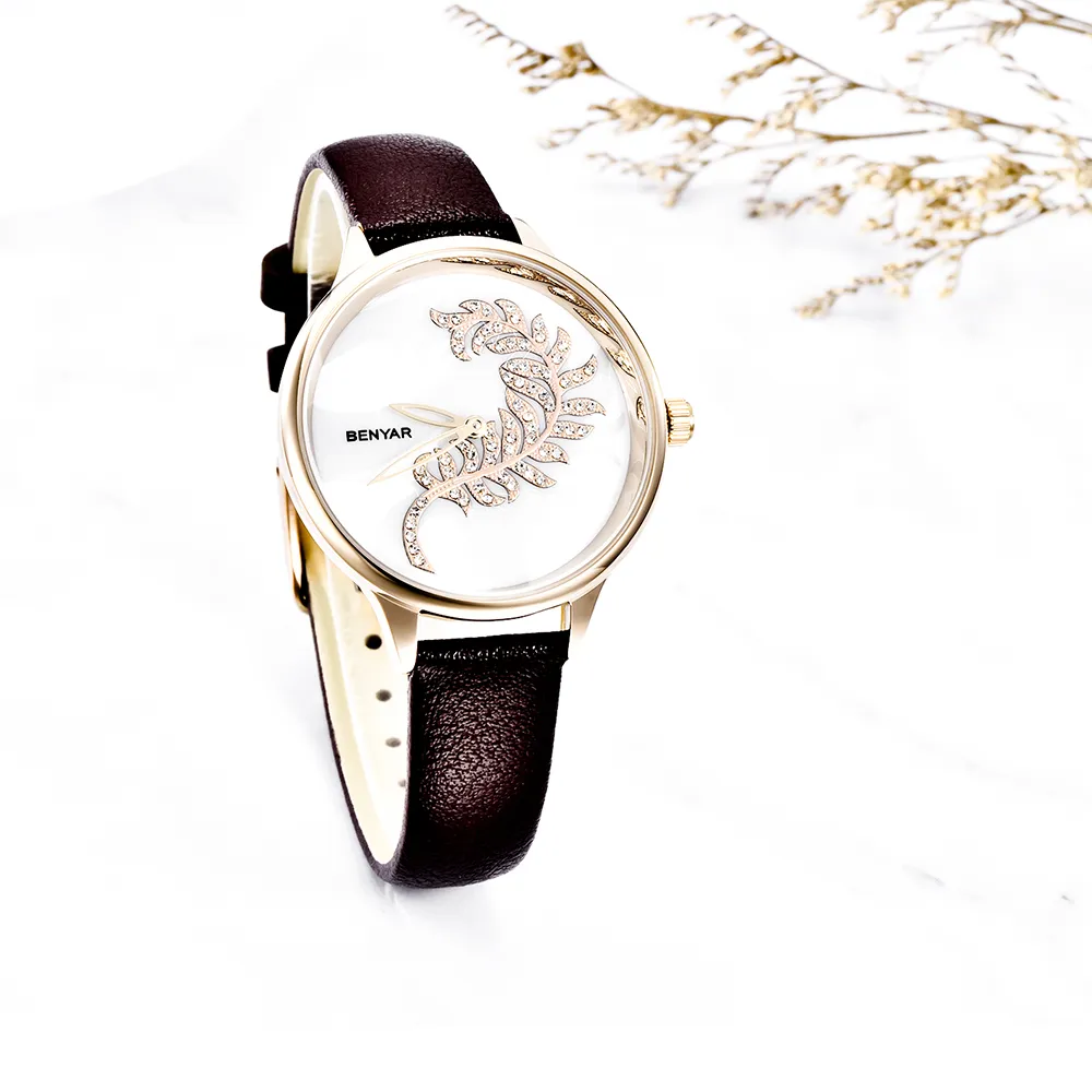 Benyar luxo ímã fivela relógios de quartzo para mulheres simples rosa ouro desgin criativo pulseira vestido senhoras watch226f