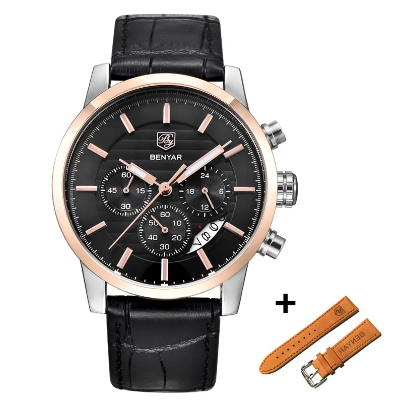 Benyar Luxe Merk Mannen Horloges Set Volledig Stalen Sport Polshorloge Heren Militaire Horloge Man Quartz Klok Relogio Masculin236L