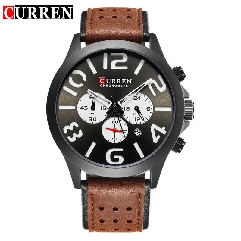 Men Watches Brand CURREN Unique Fashion Chronograph Quartz Wristwatch Leather Strap Display Date Waterproof Clock Relojes205s