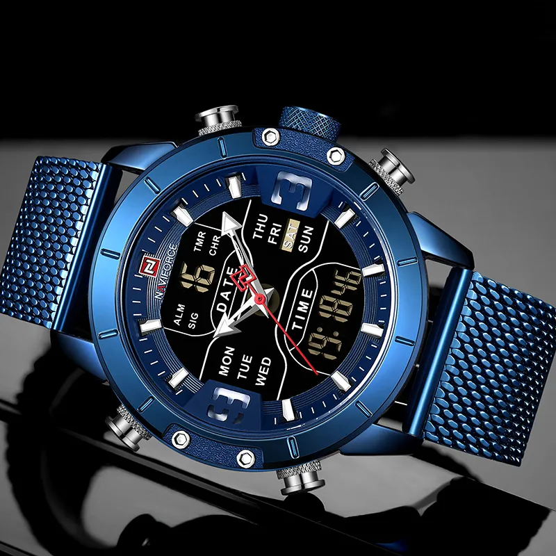 Naviforce nouveau 9153 sport numérique militaire hommes montre haut de gamme bracelet en acier de luxe montre-bracelet Relogio Masculino montre homme265R