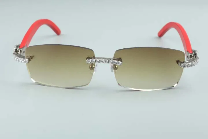 Neueste 3524012-13 große Diamant-Sonnenbrille, rote Holzbrille, quadratische Brillen, Mode für Männer und Frauen, grenzenlos 298S