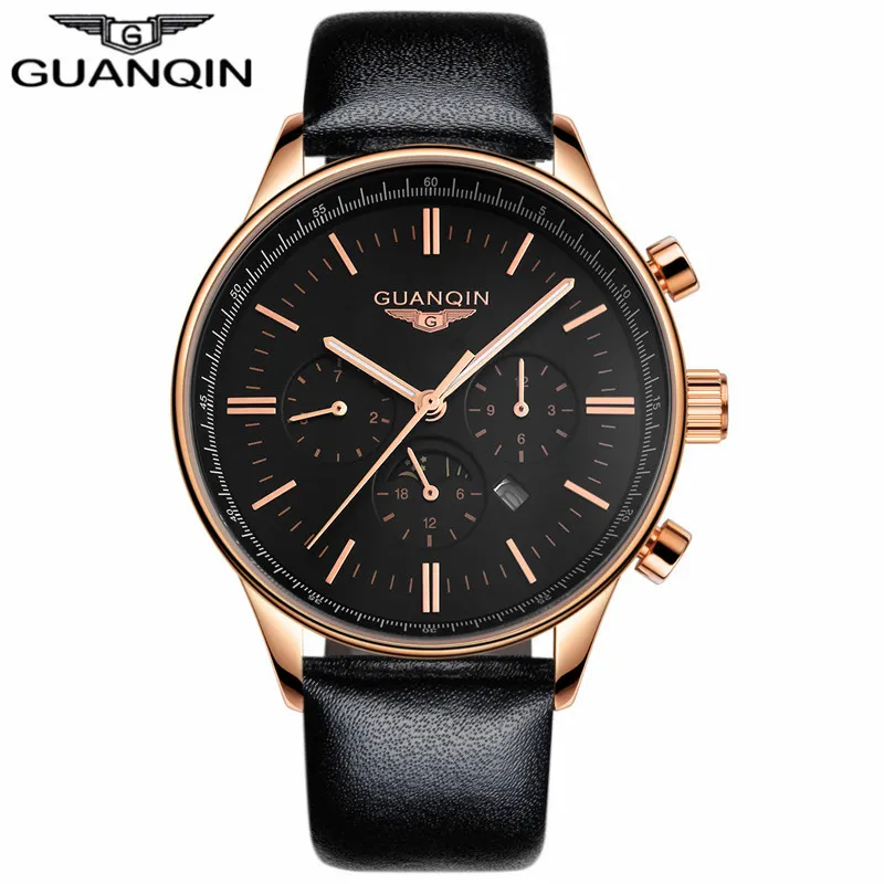 Relogio masculino GUANQIN Heren Horloges Topmerk Luxe Chronograaf Militaire Quartz Horloge Mannen Sport Lederen Band Pols Watch273r