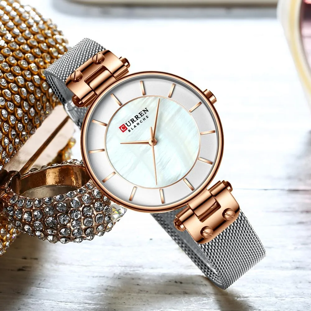 CURREN Kreative Einfache Quarzuhr frauen Kleid Stahl Mesh Uhren Neue Uhr Damen Armband Uhr relogios feminino271v