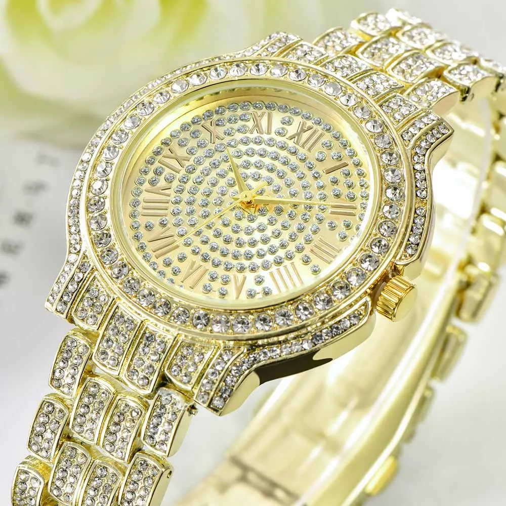 스테인레스 스틸 남성 여성 시계 패션 반짝이는 풀 다이아몬드 날짜 쿼츠 시계 유형 손목 시계 빙 블링 힙합 손목 시계 g262p